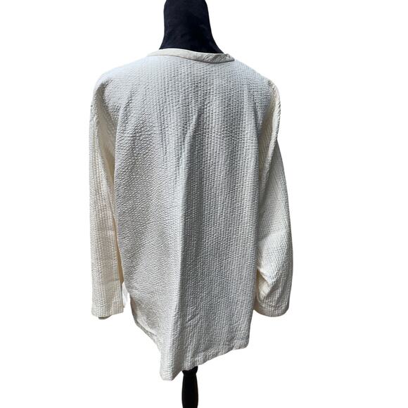 Eileen Fisher 1X Textured Silk Blend Button Up Shirt Plus Size Cream - Picture 3 of 13